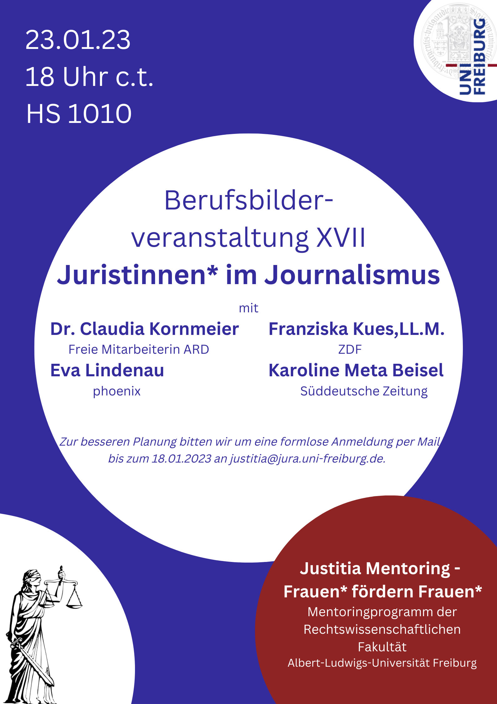 Justitia Mentoring: XVIII. Berufsbilderveranstaltung "Juristinnen* im Journalismus"