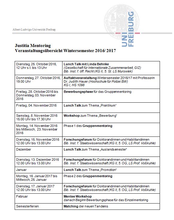 Veranstaltungsübersicht Wintersemester 2016/2017