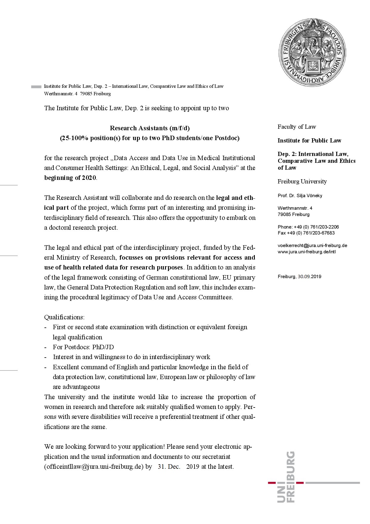 Job Advertisement Research Assistant (25-100%)